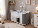 Մահճակալ Boho slim white-pale grey velour 124x70
